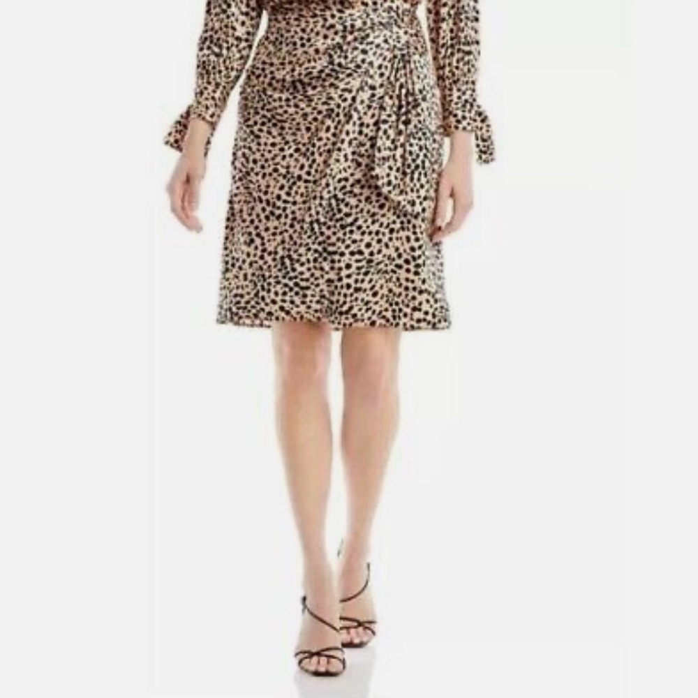 Hugo Boss Vedina Faux Wrap Satin Animal Print Midi Skirt